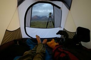 filmmaker in tent